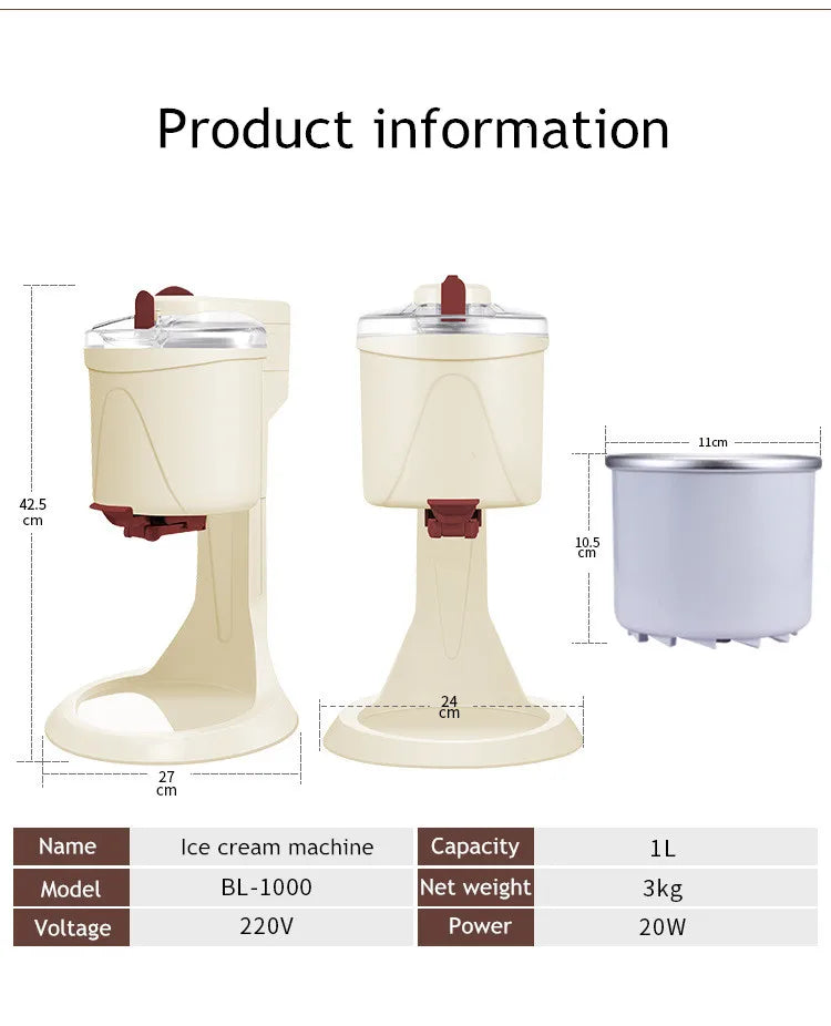 Máquina de helado Manual automática de sobremesa operación Simple Mini máquina de helado suave de gran capacidad para el hogar DI
