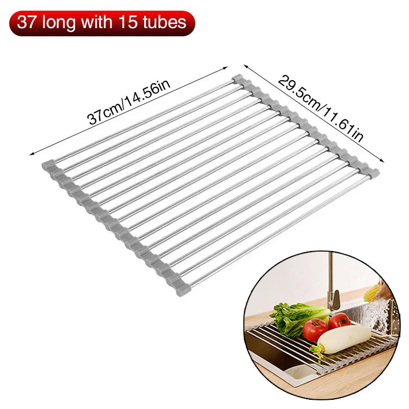 Escurridor de Platos Plegable de Acero Inoxidable, Ahorra Espacio, Organizador de Almacenamiento para Secar Platos, Frutas y Verduras en la Cocina
