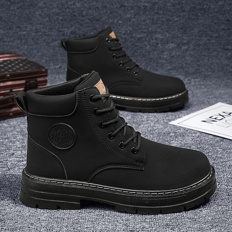 Botas de hombre otoño nuevas botas altas de trabajo estilo británico versión coreana suela gruesa con cordones botas cálidas antideslizantes para hombre