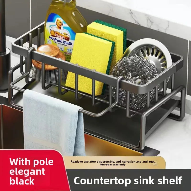 Soporte de esponja de cocina, escurridor, organizador de fregadero para almacenamiento de paño de cocina con gancho para colgar