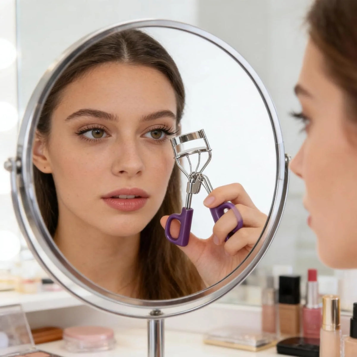 Rizador de Pestañas Sunflower de Ángulo Amplio, Rizador de Pestañas con Curvatura Natural, Agarre Antideslizante, Herramienta de Maquillaje de Belleza para Principiantes, Diseño Antiadherente