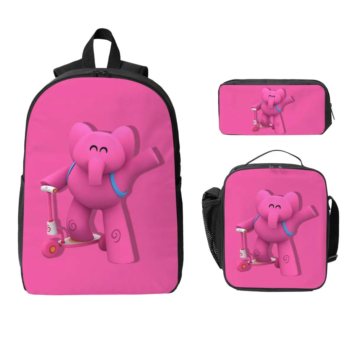 Mochila azul de dibujos animados de Pocoyo para niños, mochila escolar, bolsos de hombro para ordenador, bolsa de almuerzo aislada de 3 piezas, estuche para lápices