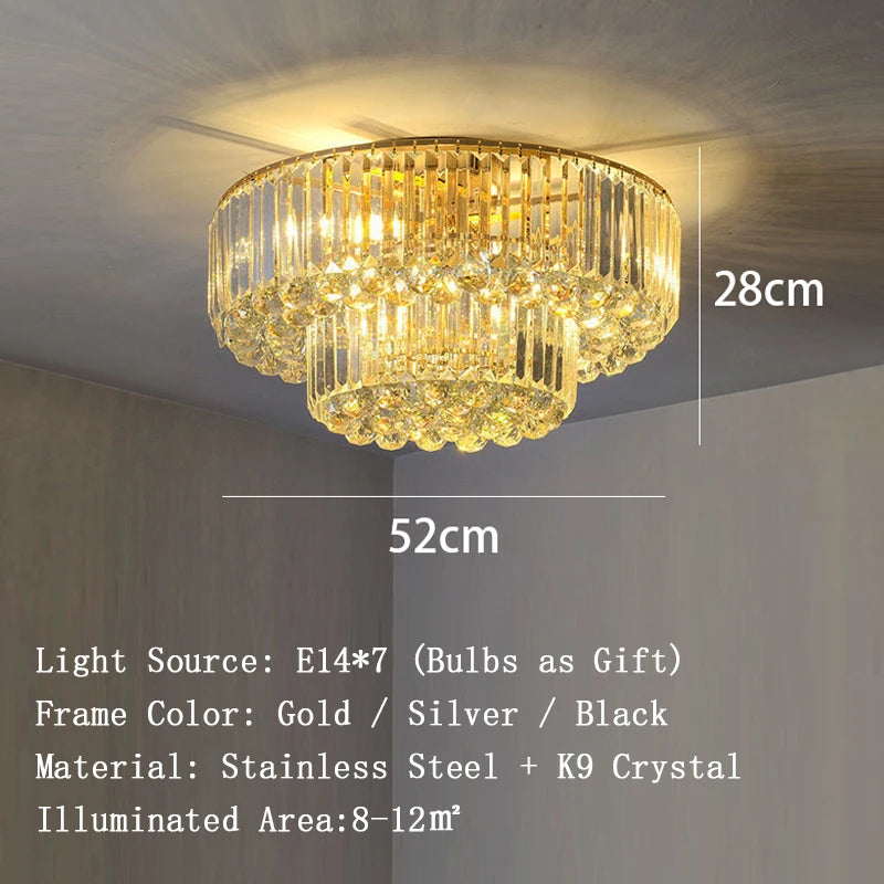 Luces de techo LED redondas clásicas, candelabros de cristal de lujo, decoración del hogar, plafón para sala de estar