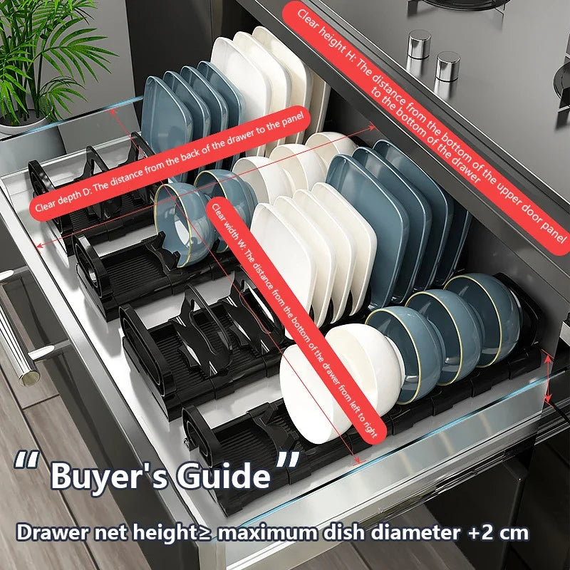 Estante de almacenamiento de platos para armario de cocina, escurridor de platos integrado, divisor de platos, organizador de accesorios de cocina