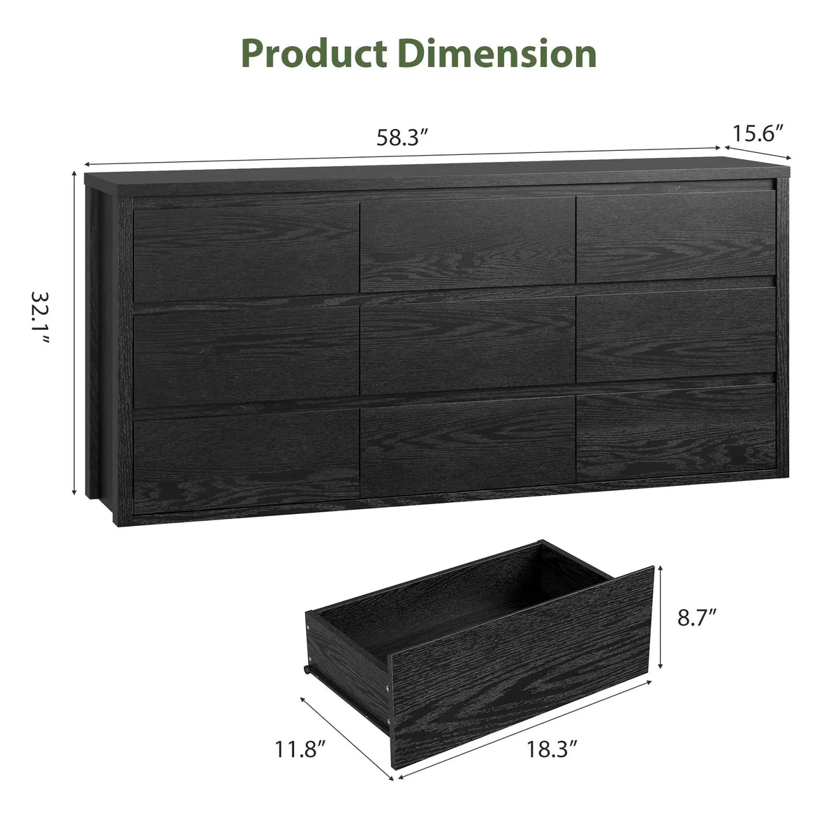 Cómoda moderna de 9 cajones de la marca GarveeLife, ideal para el dormitorio: amplia cómoda de madera, gran espacio de almacenamiento, mueble versátil para la sala de estar, el pasillo o la entrada.