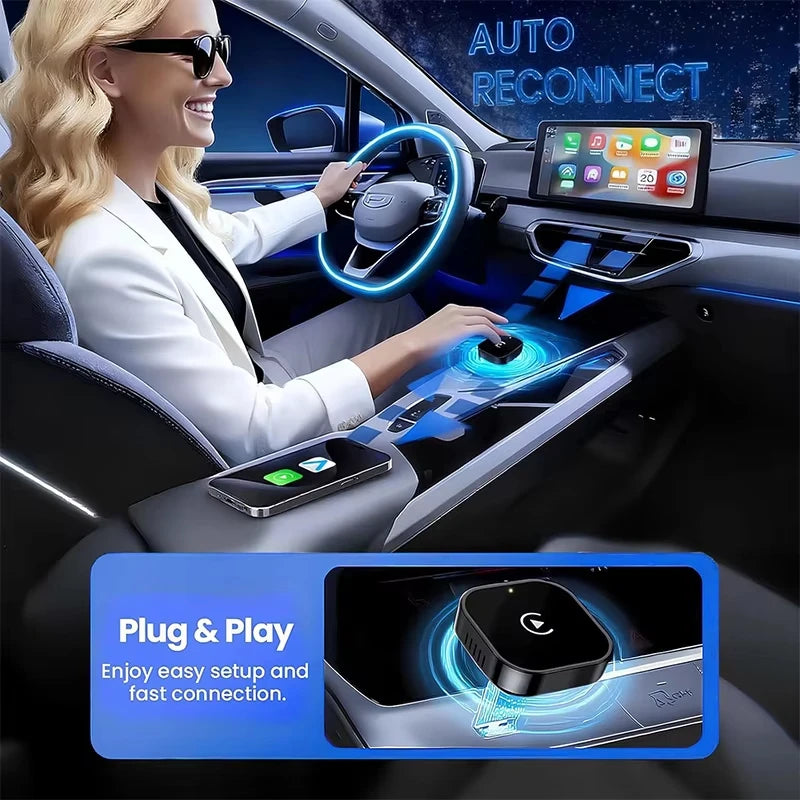 Adaptador Inalámbrico CarPlay 2 en 1, Plug-and-Play para iPhone 6 y Android 11 o superiores, Adaptador para Auto con Puerto USB/USB-C, Accesorio para Auto