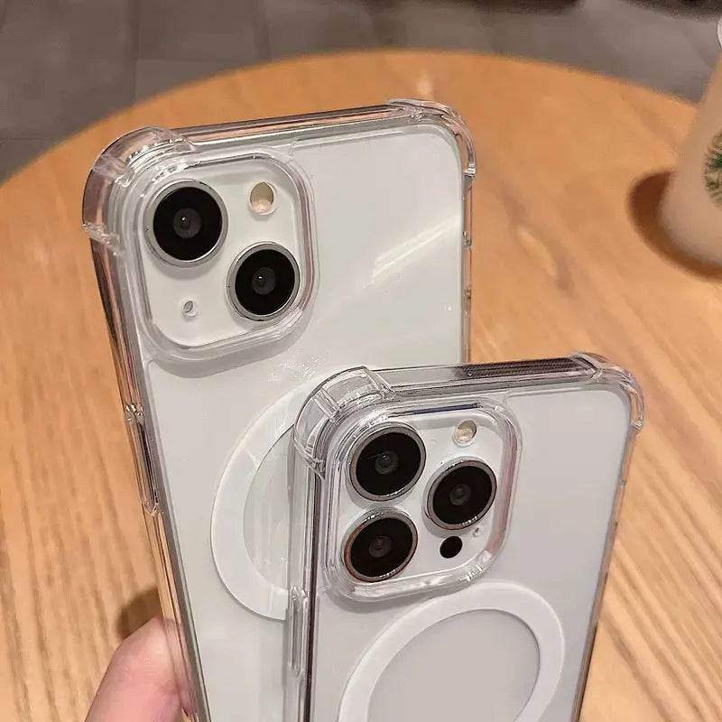 Funda Magsafe de carga inalámbrica magnética de lujo para iPhone 16 15 14 13 12 11 Pro Max Plus cubierta de parachoques transparente a prueba de golpes ﻿