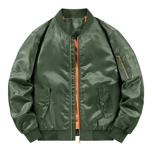 Chaqueta Bomber de ocio con cuello levantado para hombre, chaqueta de béisbol ligera con cremallera de manga larga Vintage para primavera y otoño