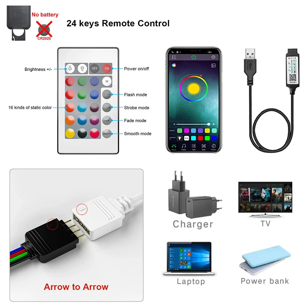 Tira de luces LED con Bluetooth, SMD inteligente 5050, aplicación remota, Control, cinta Flexible, lámpara de diodo, retroiluminación de TV, sala de juegos, decoración del hogar