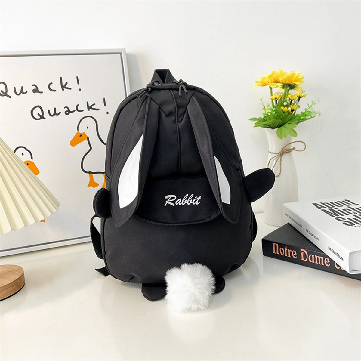 Mochila con orejas de conejo para niña, mochila escolar informal impermeable de gran capacidad, mochila escolar con cremallera suave, viajes y regalos sólidos para adolescentes