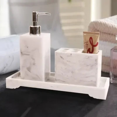 Juego de baño nórdico con diseño de mármol, accesorios de baño de resina, soporte para cepillo de dientes, dispensador de jabón, bandeja para platos