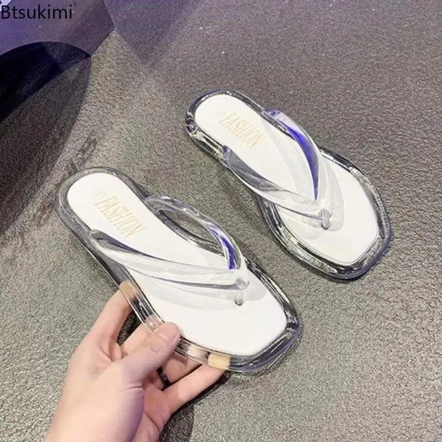 Sandalias de PVC con purpurina, chanclas de goma de talla grande para mujer, sandalias de playa, sandalias bajas, sandalias hawaianas de PVC, sandalias romanas, verano 2026