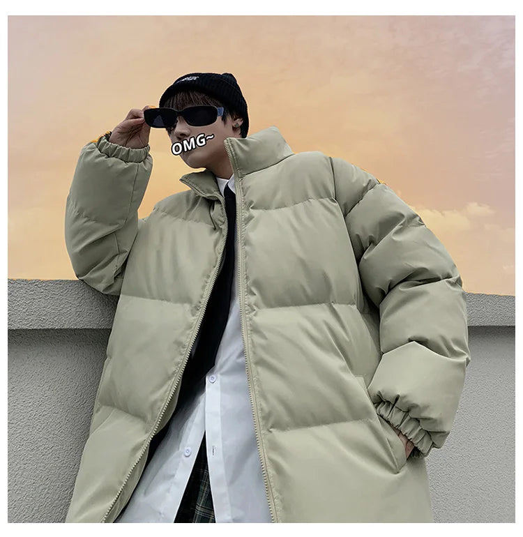 Ropa de calle Harajuku abrigo de invierno cálido para hombre Parka informal de Color sólido con cuello levantado chaqueta de invierno de gran tamaño para mujer