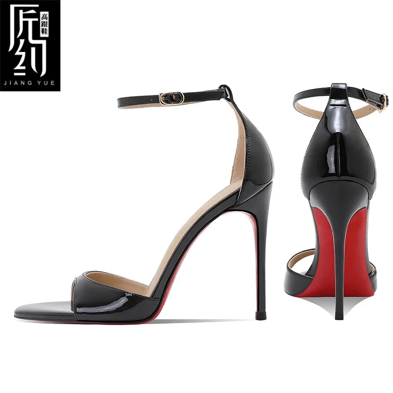 Novedad de verano, tacones altos color nude para mujer, tacones delgados, impresionante estilo princesa, sandalias de un botón con falda 33-46