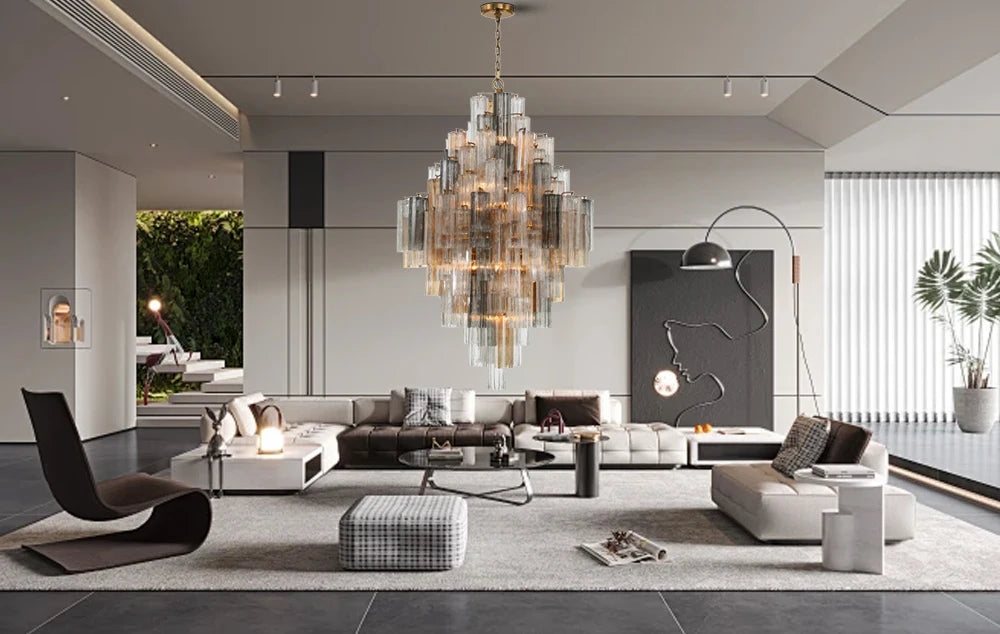 Lámparas de lujo, candelabro de cristal antracita, brillo dorado, regulable, lámpara de techo, iluminación para sala de estar, iluminación interior para el hogar