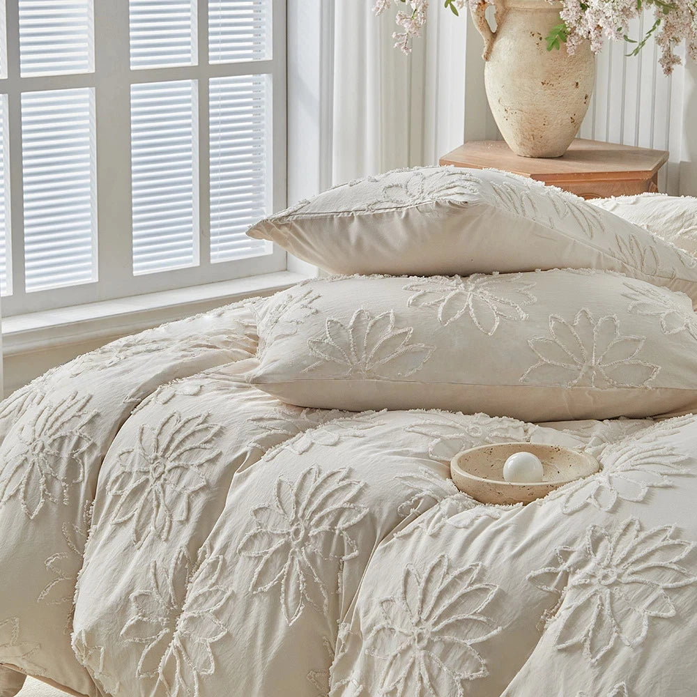 Juego de funda nórdica Beige de lujo con funda de almohada tamaño completo/Queen juego de cama de microfibra bohemio para todas las estaciones funda de edredón elegante