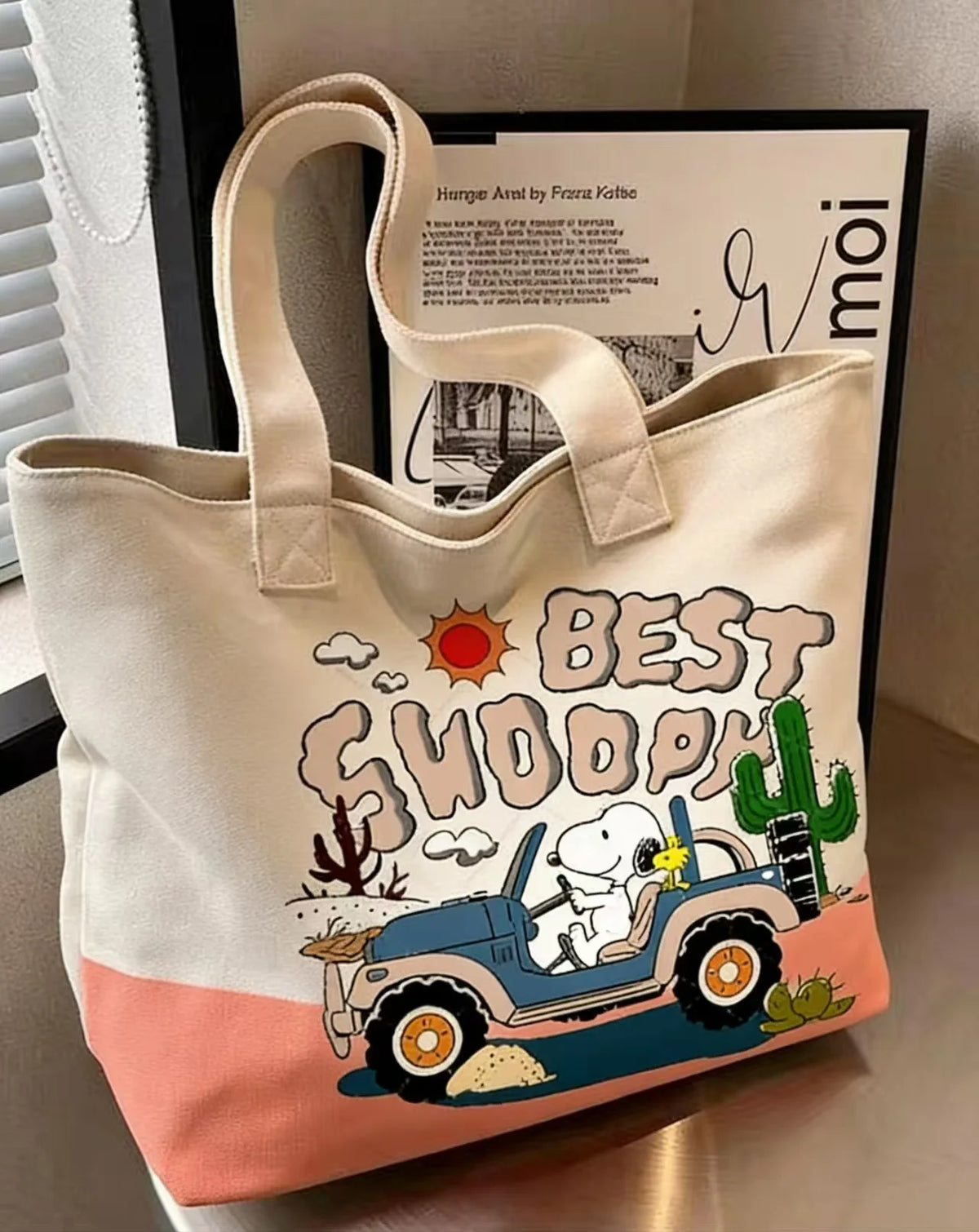 Bolso de Mano de Lona con Diseño de Snoopy, Estilo Kawaii, para Chicas, de Gran Capacidad, Simple, de Nailon