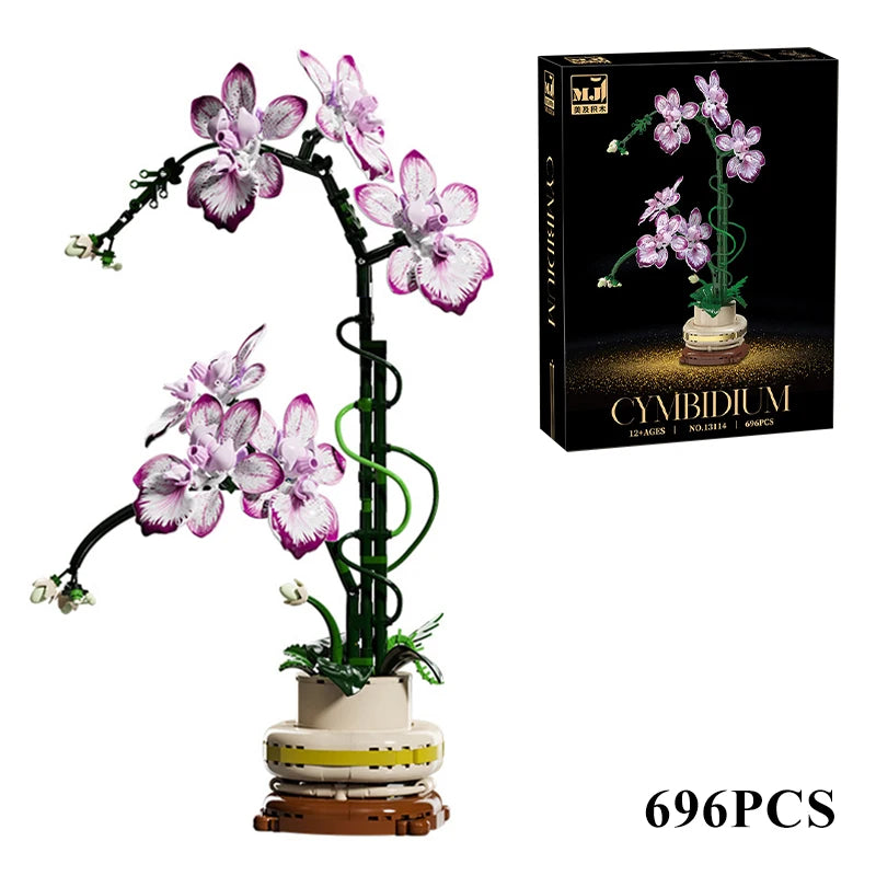 Orquídea creativa Cymbidium flores eternas planta en maceta bloques de construcción simulación Phalaenopsis DIY ladrillos juguetes regalo de San Valentín