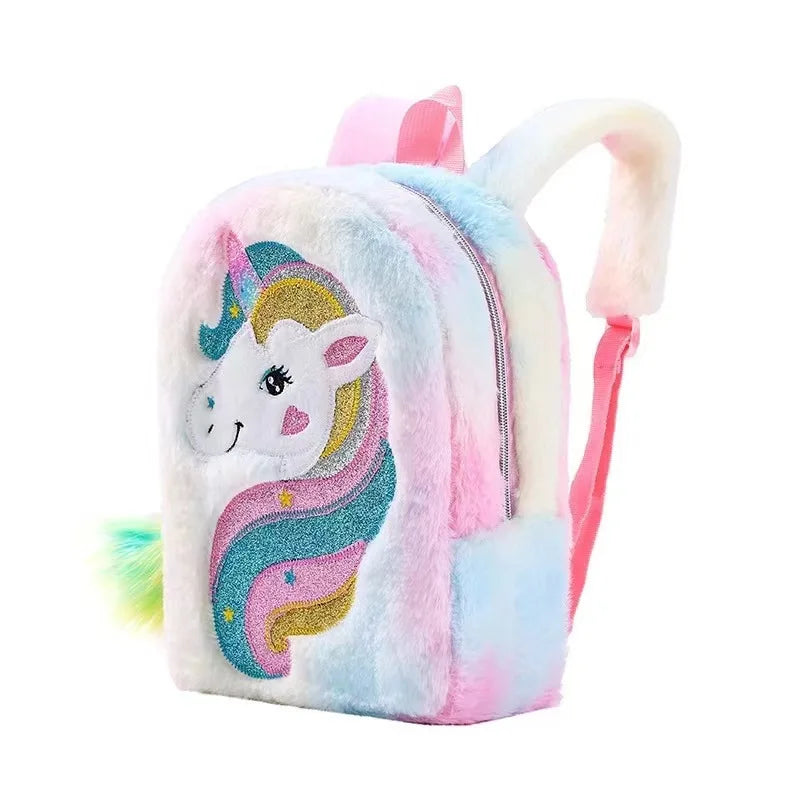Mochila para niños, Mochila escolar para niños, Mochila de moda de gran capacidad para niños y niñas, bolso Tie-Dye de felpa con unicornio