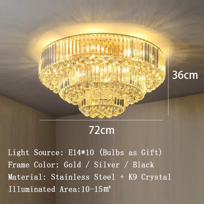 Luces de techo LED redondas clásicas, candelabros de cristal de lujo, decoración del hogar, plafón para sala de estar