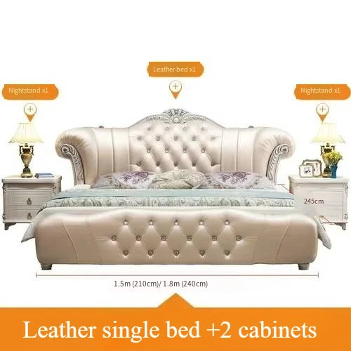 Cama moderna De madera De cuero De lujo cama De boda clásica europea cómoda segura Camas De Matrimonio Dormitorio muebles De dormitorio