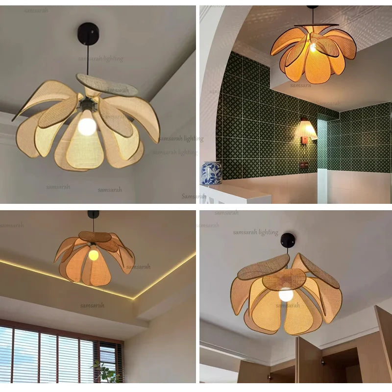 Lámparas de techo, lámpara colgante de ratán con forma de flor, lámpara colgante de ratán tejido para sala de estar, comedor, casa de huéspedes, decoración del hogar