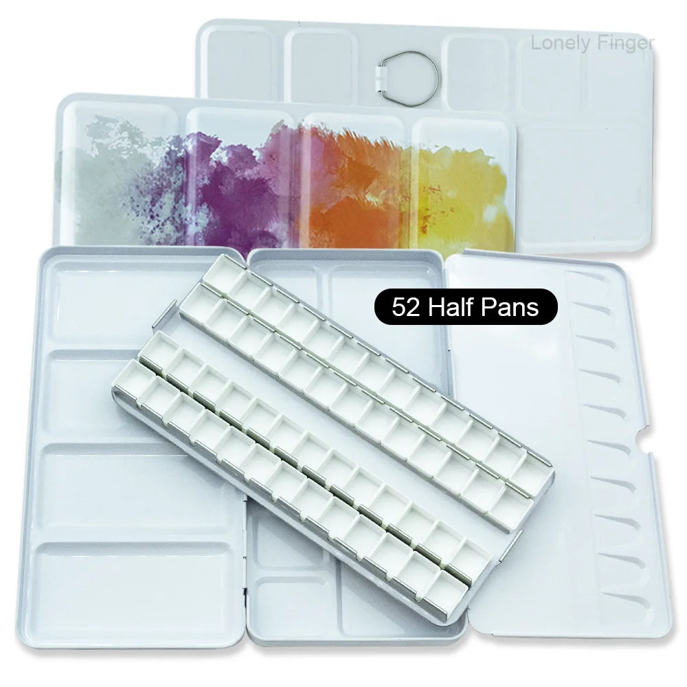 Caja de paleta de estaño de acuarela de Metal vacía con 14/26/52 Uds. Medias sartenes de acuarela vacías desmontables para paleta de acuarelas de viaje DIY