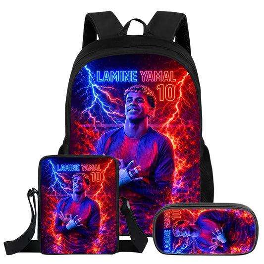 Conjunto de 3 uds de mochila L-Lamin Yamal para niños, estudiantes, estrella del fútbol, mochila, el mejor regalo, bolso de hombro, bolsas para lápices, mochila escolar