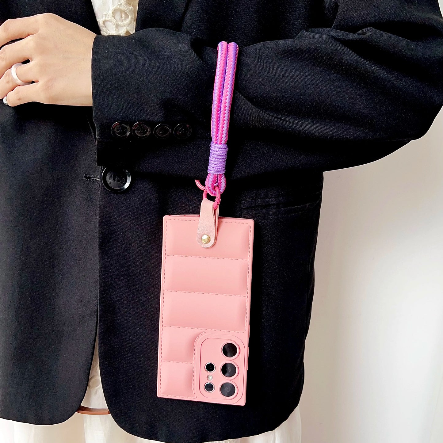 Funda de teléfono de TPU suave The Puffer para Samsung Galaxy S21 S22 S23 Plus Note 20 S24 Ultra S23FE correa de cadena para la muñeca carcasa trasera