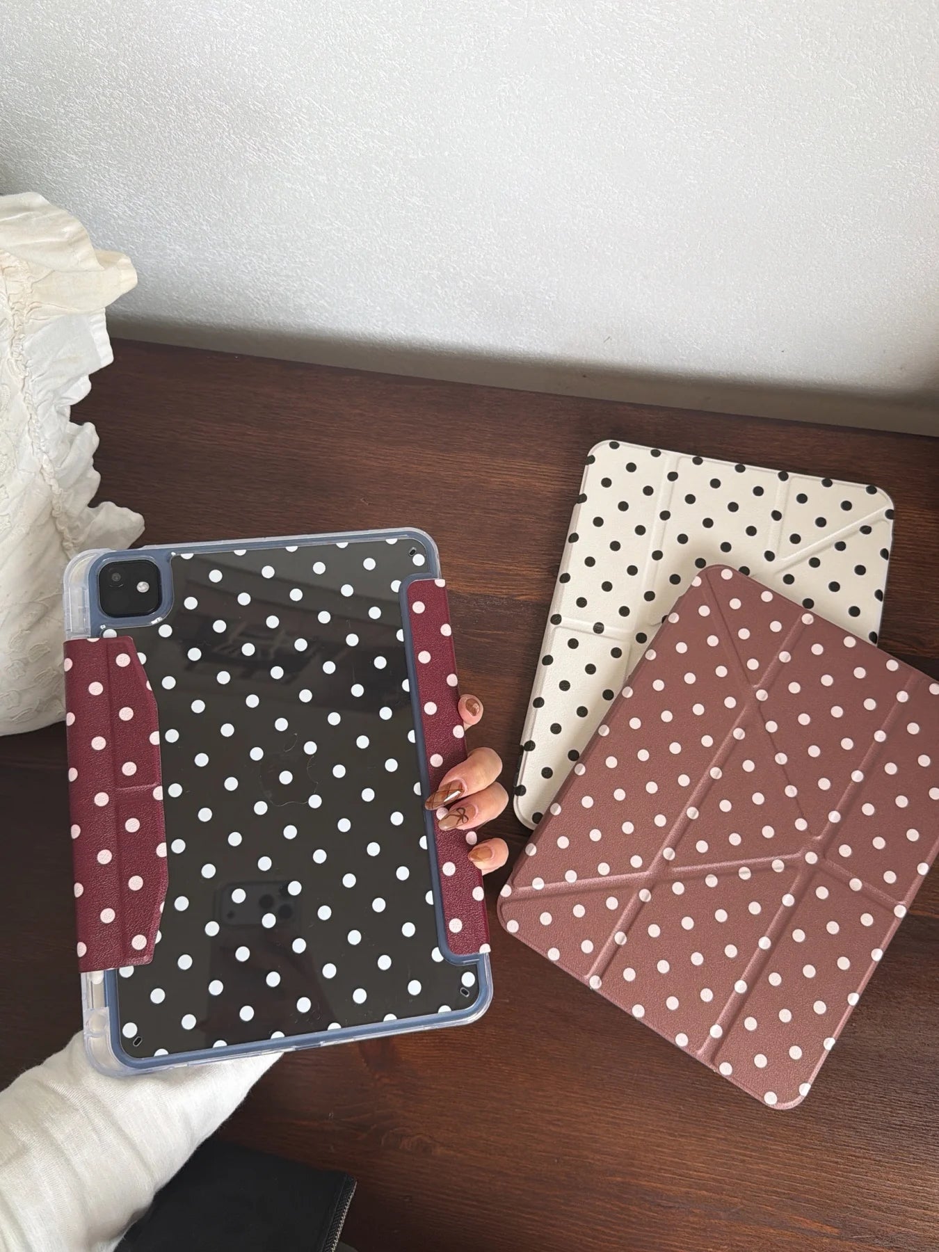 Funda para iPad plegable en Y con lunares y cierre a presión (6 colores) para iPad10/11th Air 11 4/5 10,9 Pro 11 12,9 iPad 10,2 7/8/9th Gen