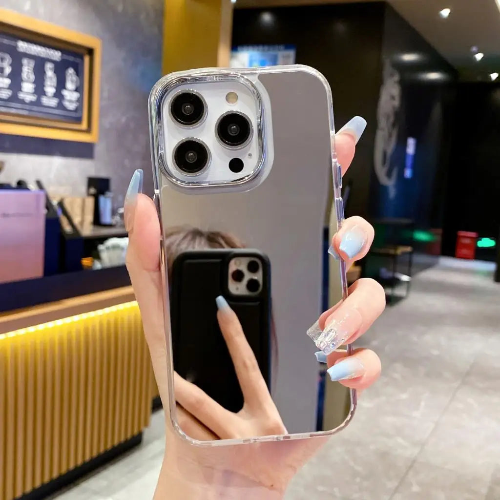 Funda de teléfono con espejo de maquillaje acrílico de lujo para iPhone 16 15 14 13 12 11 Pro Max Mini XS X XR 7 8 Plus SE cubierta chapada a prueba de golpes