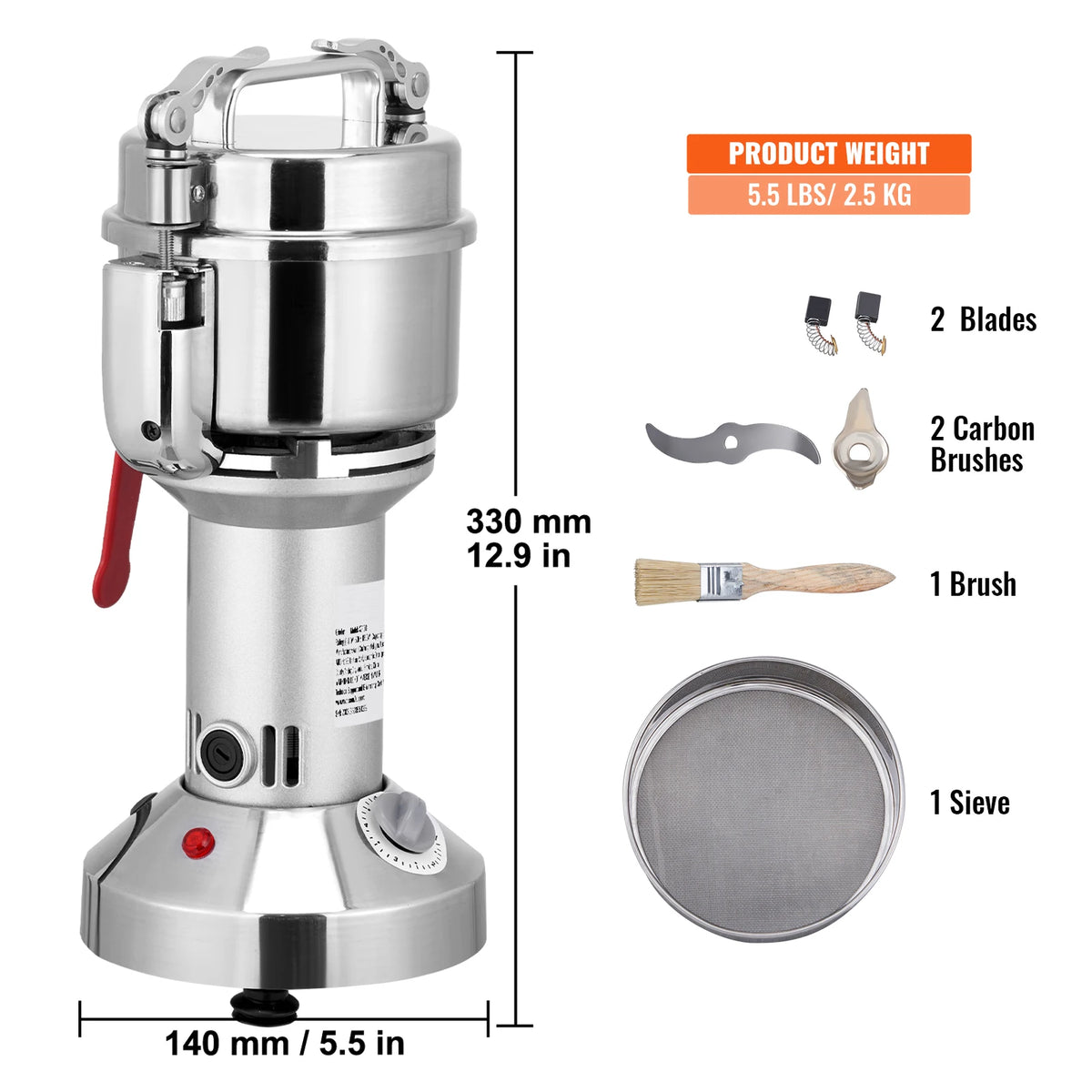 SucceBuy-molinillo de granos eléctrico, molinillos de especias oscilantes comerciales para hierbas secas, granos, especias, cereales, café y maíz, 150-2500g