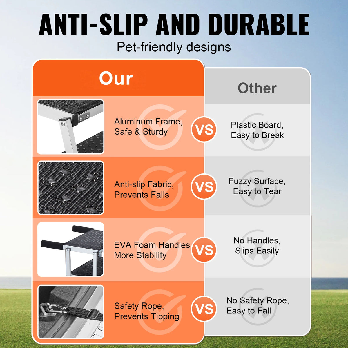 SucceBuy Escalera para perros para automóviles Pasos anchos para perros Pasos portátiles plegables para mascotas Aluminio liviano para automóviles SUV y camiones 150 lbs