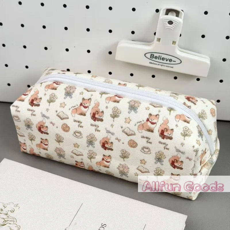Bolsa de lona con cremallera para lápices, diseño de animales y flores, para la escuela, oficina y uso diario, suministros de papelería para estudiantes