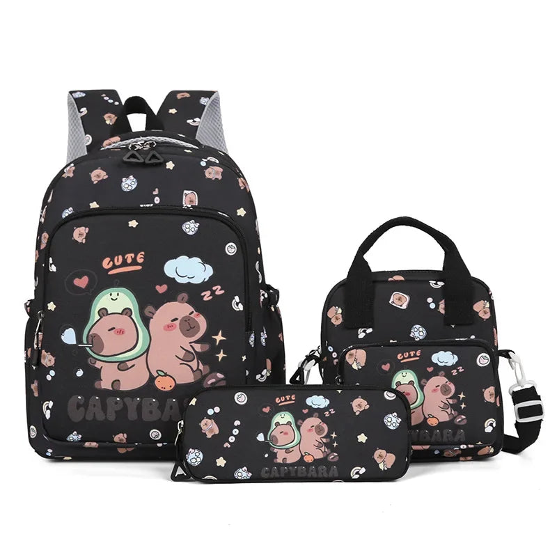 Mochila colorida Capybara 3 unids/set para mujer, mochilas escolares informales con bolsa de almuerzo, mochila para chica, niño, estudiante y adolescente