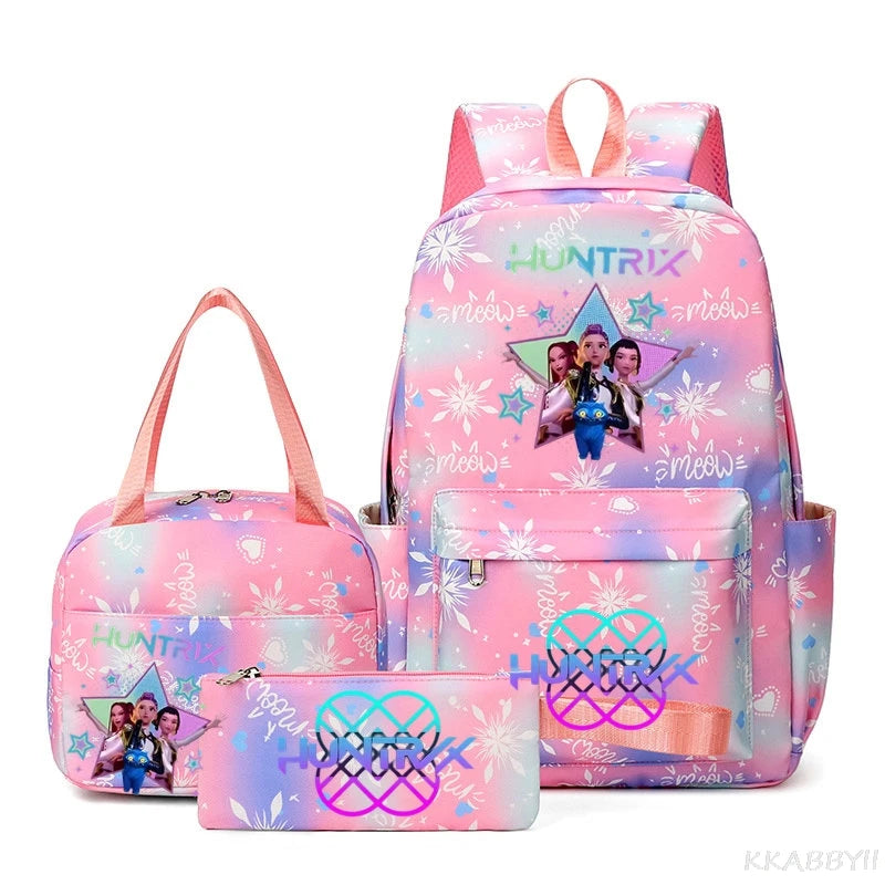 Mochila escolar KPop Demon Hunters, juego de 3 piezas, bolsa de almuerzo, estuche para lápices, regalo de regreso a la escuela para niñas, mochila de ocio, bolsas de viaje para adolescentes