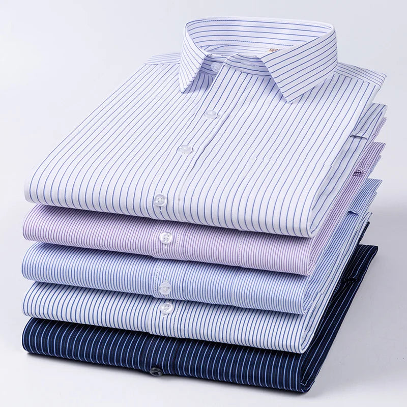 Camisa Formal de manga larga para hombre S ~ 8XL, camisas blancas de negocios de moda de gran tamaño a rayas de Color sólido, antiarrugas y sin planchar