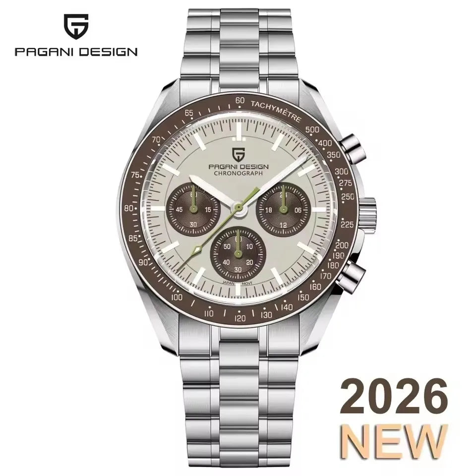 Relojes PAGANI DESIGN Moon para hombre, reloj de cuarzo de lujo dorado, cronógrafo deportivo, zafiro AR, resistente al agua, luminoso, regalo para hombre