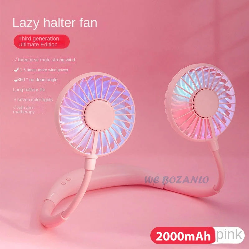 Ventilador portátil con USB para el hogar y la Oficina, miniventilador de cuello con manos libres, colgante, recargable, con 3 velocidades, ajustable