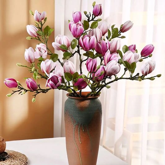 Ramo de Magnolia de seda de flores artificiales, accesorios para fotos Diy, ramo de novia para boda, mesa, florero para fiesta, decoración del jardín al aire libre para el hogar