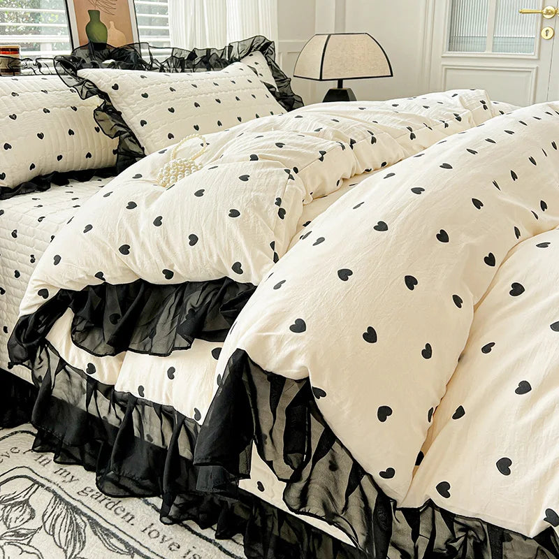Funda nórdica estampada, funda de edredón de encaje, ropa de cama para habitación de mujeres/niñas, fundas de manta para el hogar, funda nórdica (funda de almohada necesita pedido)