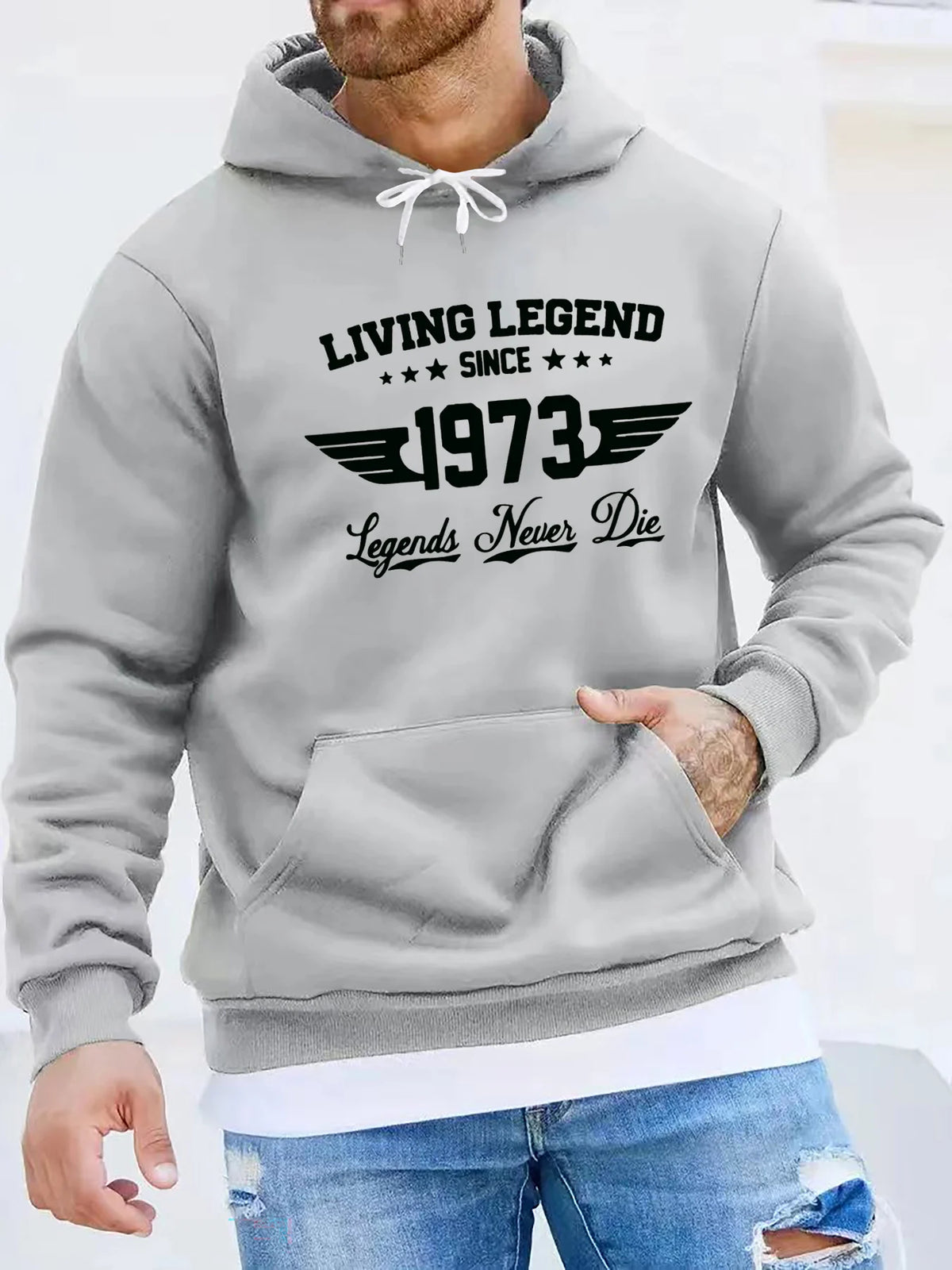 Sudadera con capucha holgada de moda informal de otoño e invierno para hombre, suéter cálido de manga larga con estampado de letras retro 1973