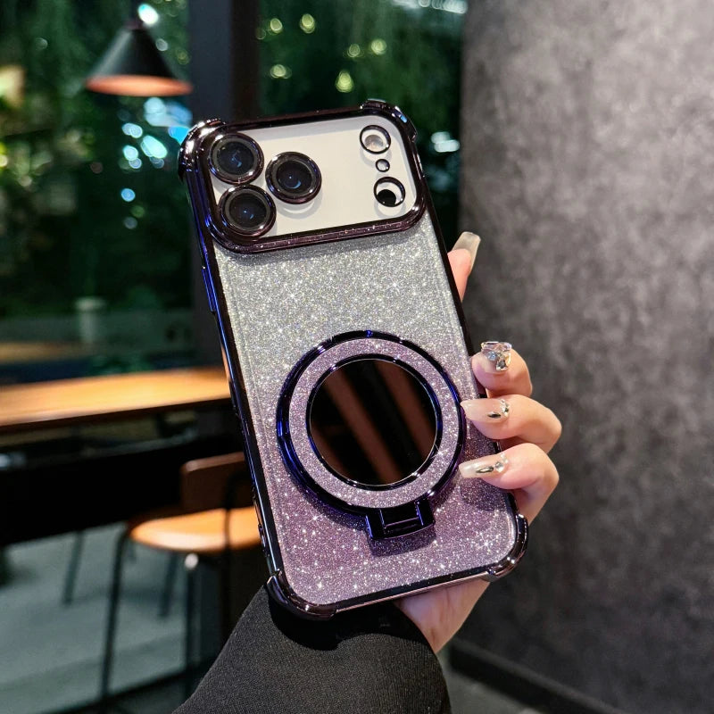 Funda Protectora para iPhone 17 Pro Max/17/Air con Espejo de Maquillaje, Diseño Degradado con Brillo, Resistente a Impactos en las Cuatro Esquinas, Material TPU