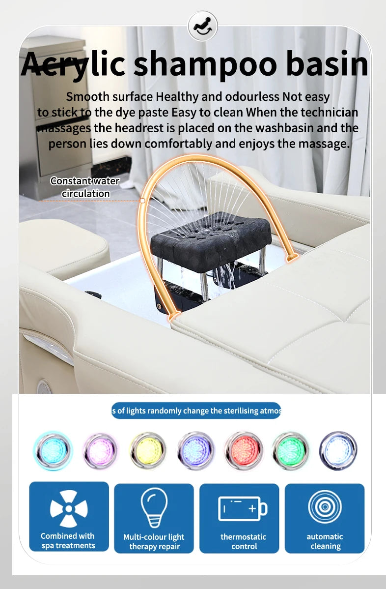 Mesa de Masaje Tailandesa de Diseño Moderno, Cama Eléctrica para Lavado de Cabello, Equipo de Spa Capilar, Cama Reclinable para Salón de Belleza con Lavabo de Cerámica y Reposapiés
