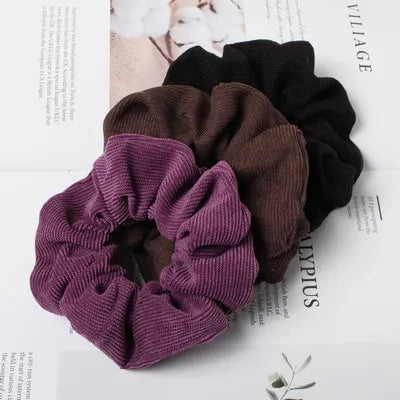 Cordón Scrunchie Otoño Invierno pana tela sólida Scrunchies conjunto bandas elásticas para el cabello moda Cola de Caballo lazo para el cabello cuerda sombreros 3PK