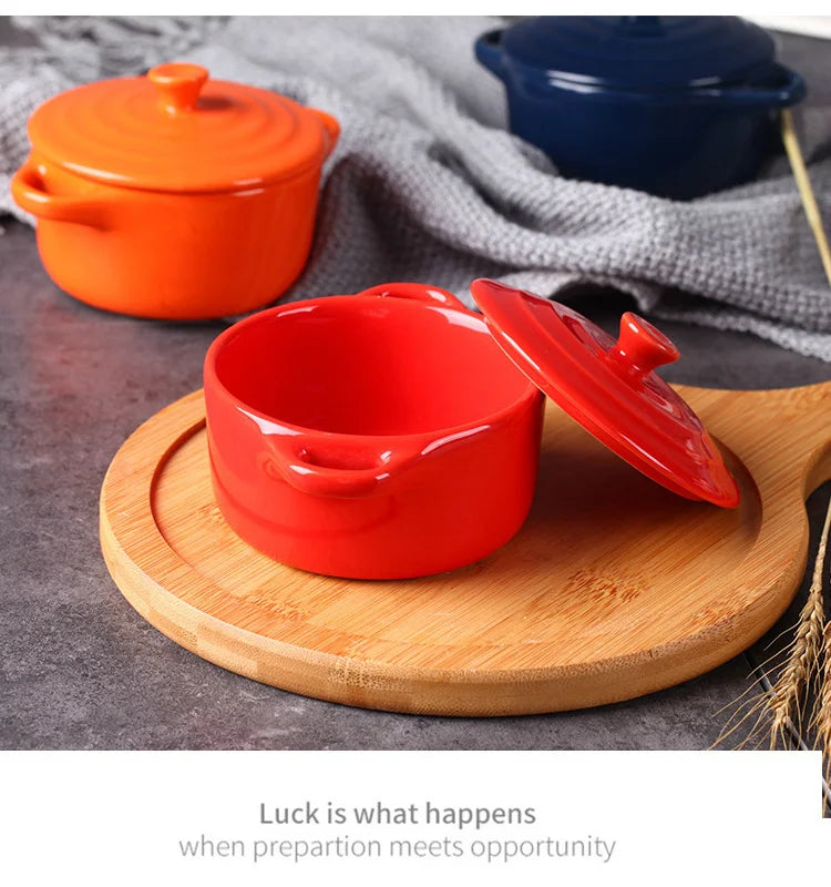 Mini olla de sopa de cerámica con cubierta para niños, tazón de huevo para estofado, tapa, cacerola para restaurante, cocina casera, ollas de cocina usadas