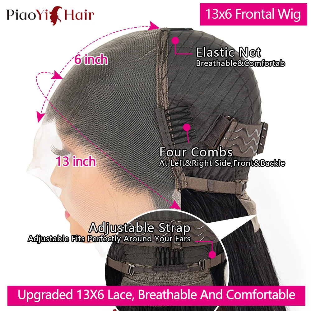 Peluca de cabello humano con encaje Frontal HD 13X6 de 30 pulgadas, peluca Frontal de encaje transparente HD recta, cabello humano brasileño de 210% de densidad