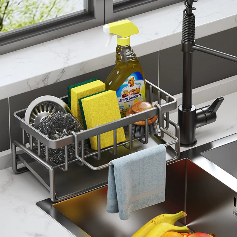 Estante de almacenamiento de especias de cocina con escurridor, organizador de fregadero de instalación, estante montado en grifo para accesorios de cocina del hogar