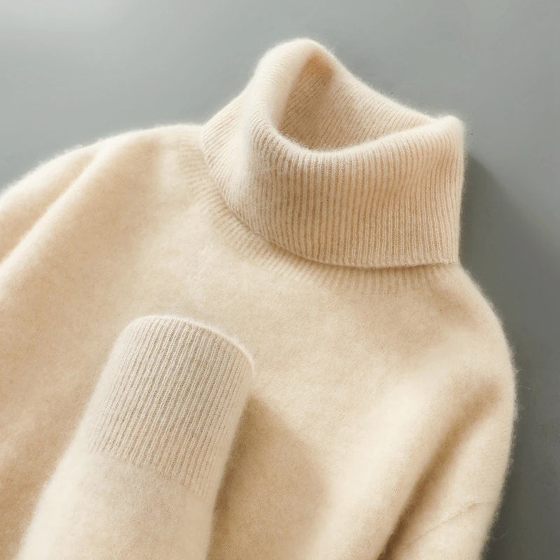 Suéter de cuello alto de lana 100% con jersey para hombre, otoño e invierno, cálido y de manga larga, superventas, nuevo suéter básico de punto