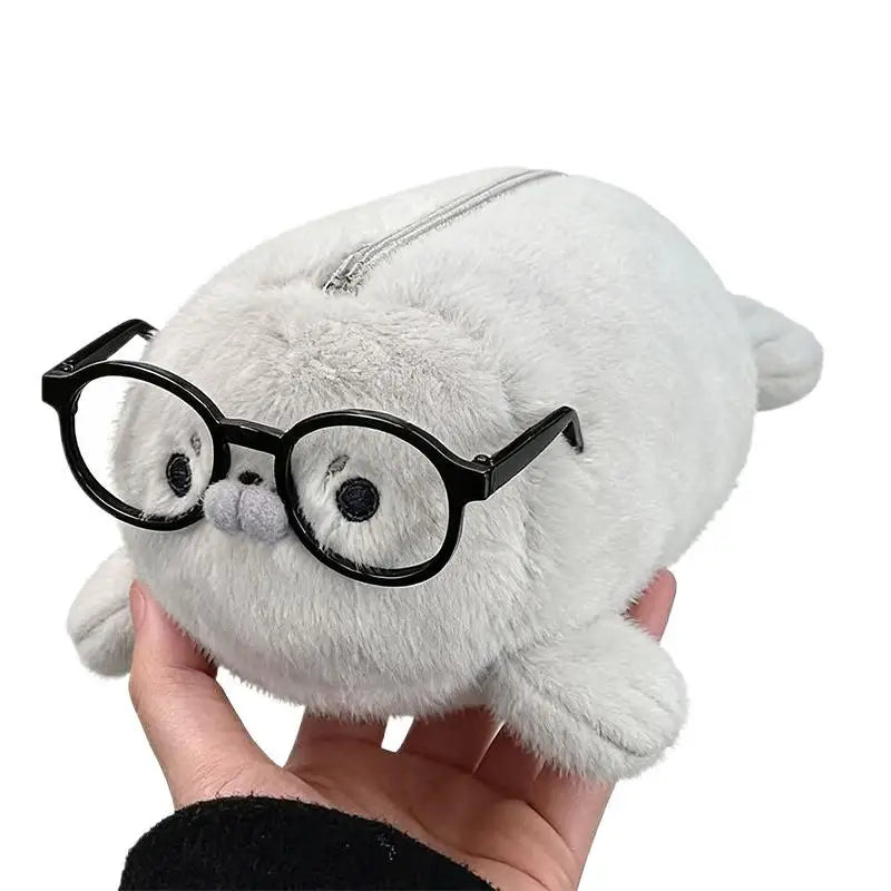 Bolsa de Papelería de Felpa de Gran Capacidad, Útiles Escolares para Estudiantes, Estuche de Lápices con Diseño de Foca Divertida y Linda, Bolsa de Almacenamiento de Alto Valor Estético